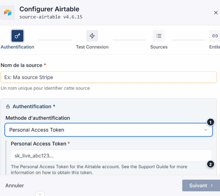 Configuration cle API